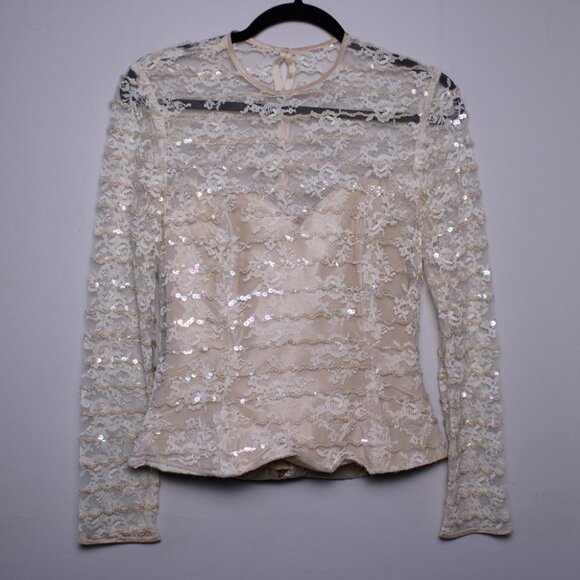 Vintage Lace & Sequined Silk Ivory Top with Corset XS - Picture 1 of 12